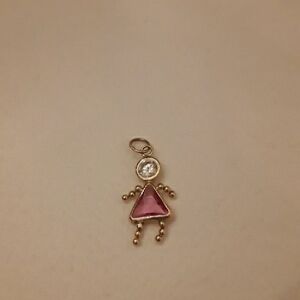 14k  gold pink birthstone girl charm or pendant